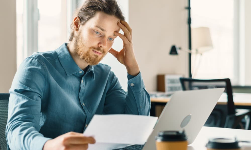 A man frustrated after he got his tax return rejected