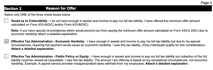 How to fill out section 3 on the IRS Form 656-b