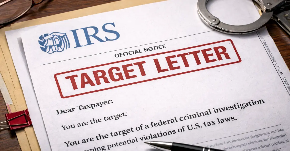 IRS target letter on wooden desk